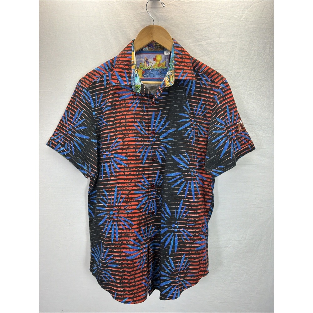 Robert Graham Shirt Mens M Sht Slv Button Cotton Abstract Drinking Dwarf Patch